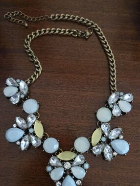 Classic Pastel Floral Statement Necklace - White, Light Blue & Pale Yellow